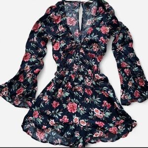 American Eagle Outfitters Navy Floral Long Sleeve romper